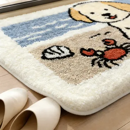 Playful Puppy Coastal Flocked Rug