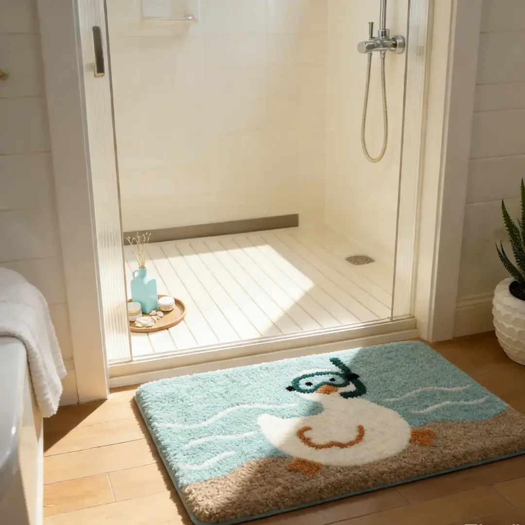 Sea-Exploring Duckling Flocked Rug