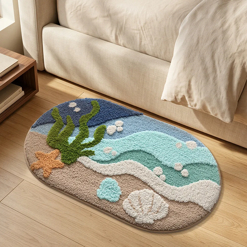 Coastal Seascape Flocked Rug
