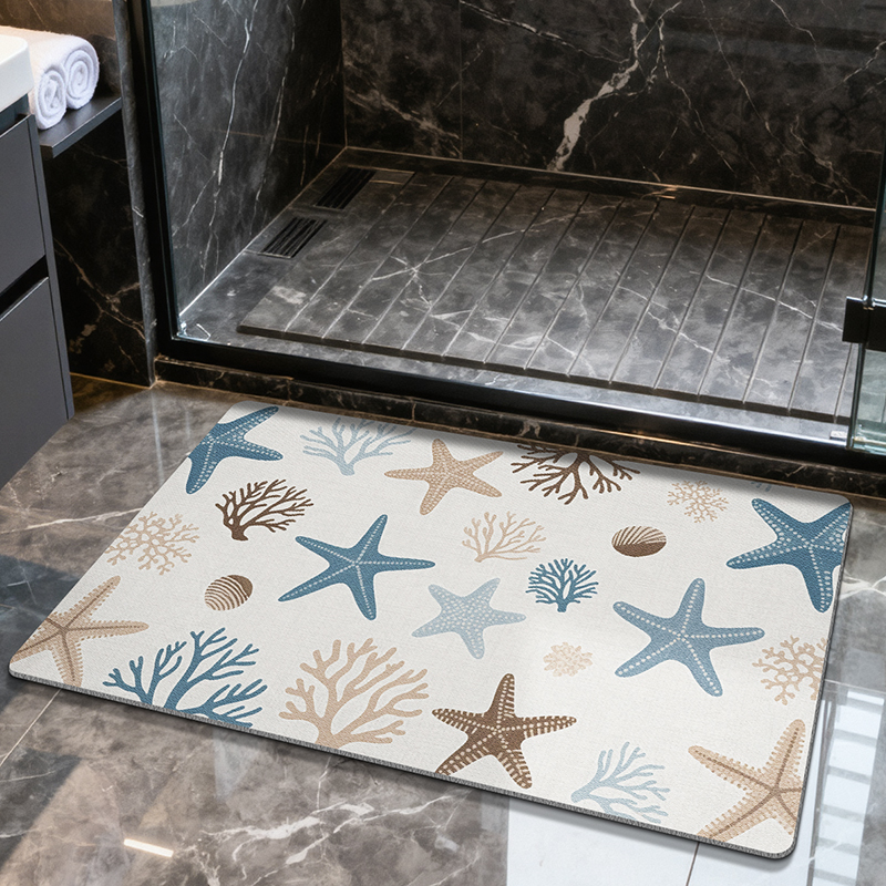 Coastal Coral Starfish Diatomaceous Earth Bath Mat