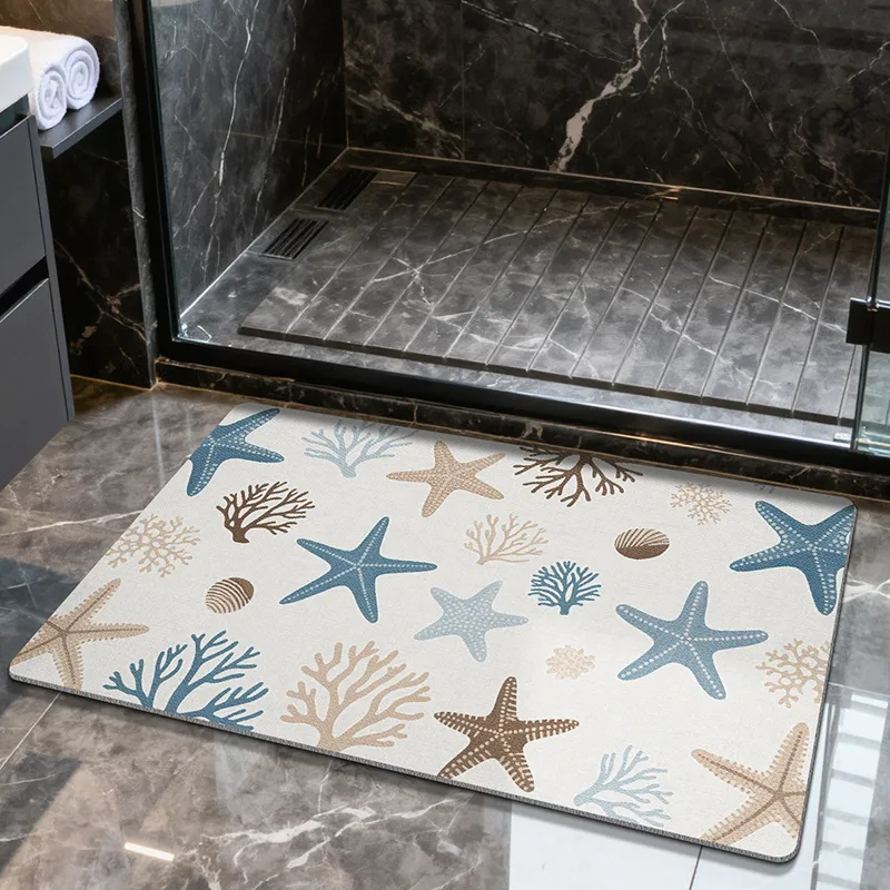 Coastal Coral Starfish Diatomaceous Earth Bath Mat