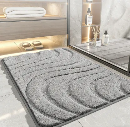 Wave Pattern Absorbent Bathroom Flocked Rug