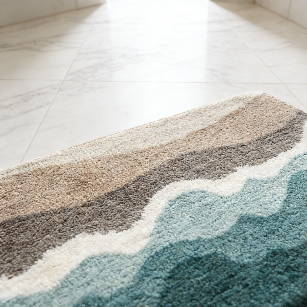 Beach Wave Layered Flocked Rug