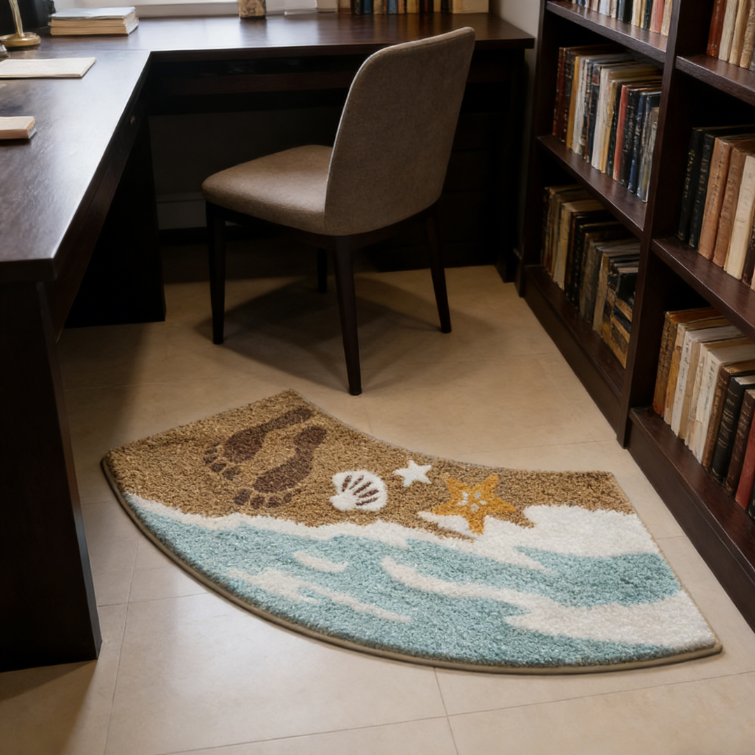 Curved Sandy Beach Flocked Rug