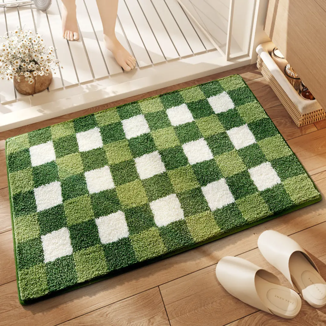 Soft Grid Pattern Flocked Rug