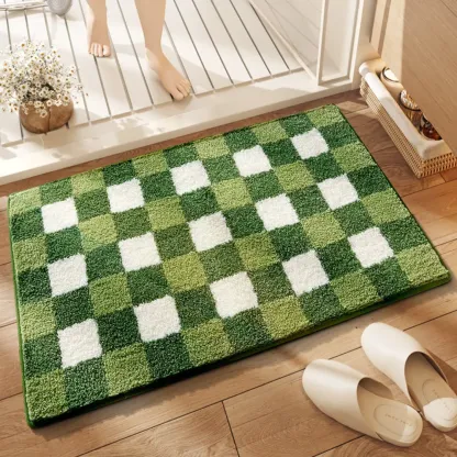 Soft Grid Pattern Flocked Rug