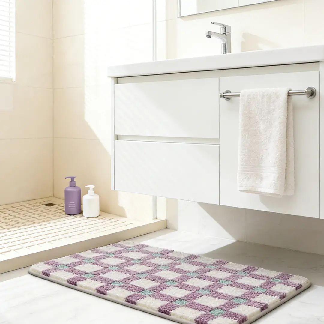 Violet Grid Home Flocked Rug