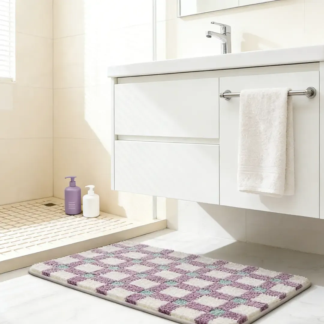 Violet Grid Home Flocked Rug