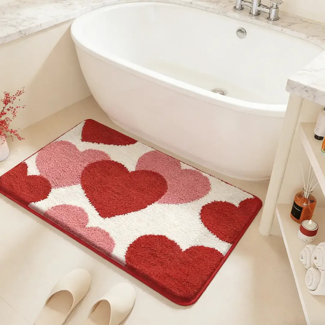 Valentine Heart Bath Flocked Rug