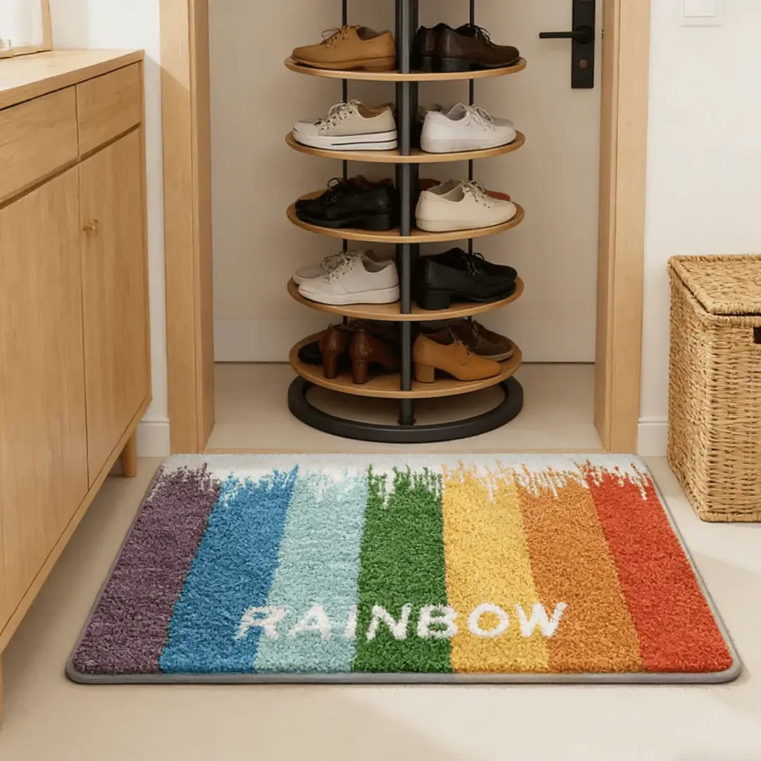 Rainbow Stripe Bathroom Flocked Rug