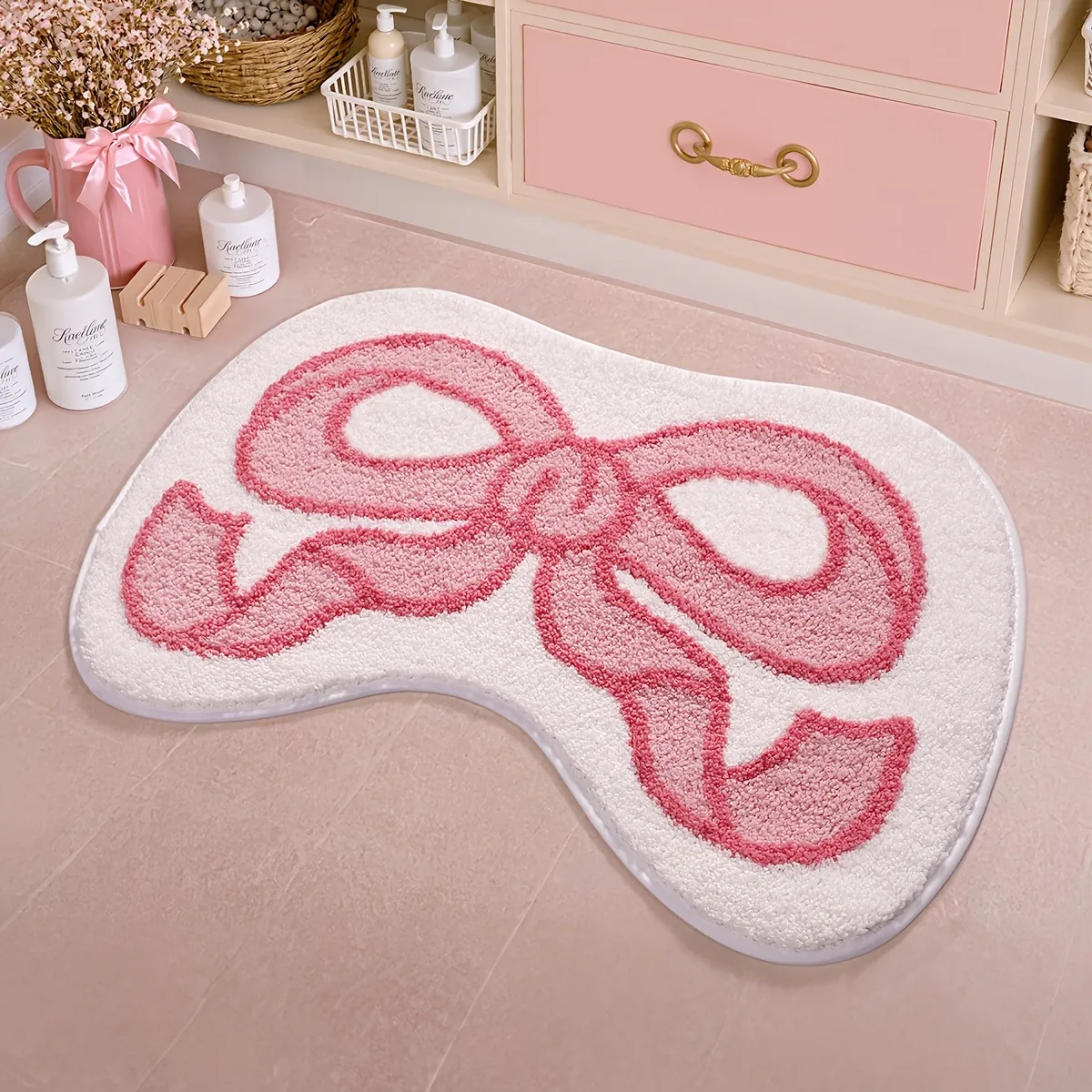 Pink Bowed Flocked Rug