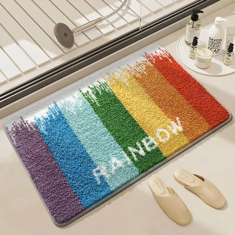 Rainbow Stripe Bathroom Flocked Rug