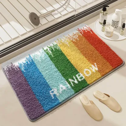 Rainbow Stripe Bathroom Flocked Rug
