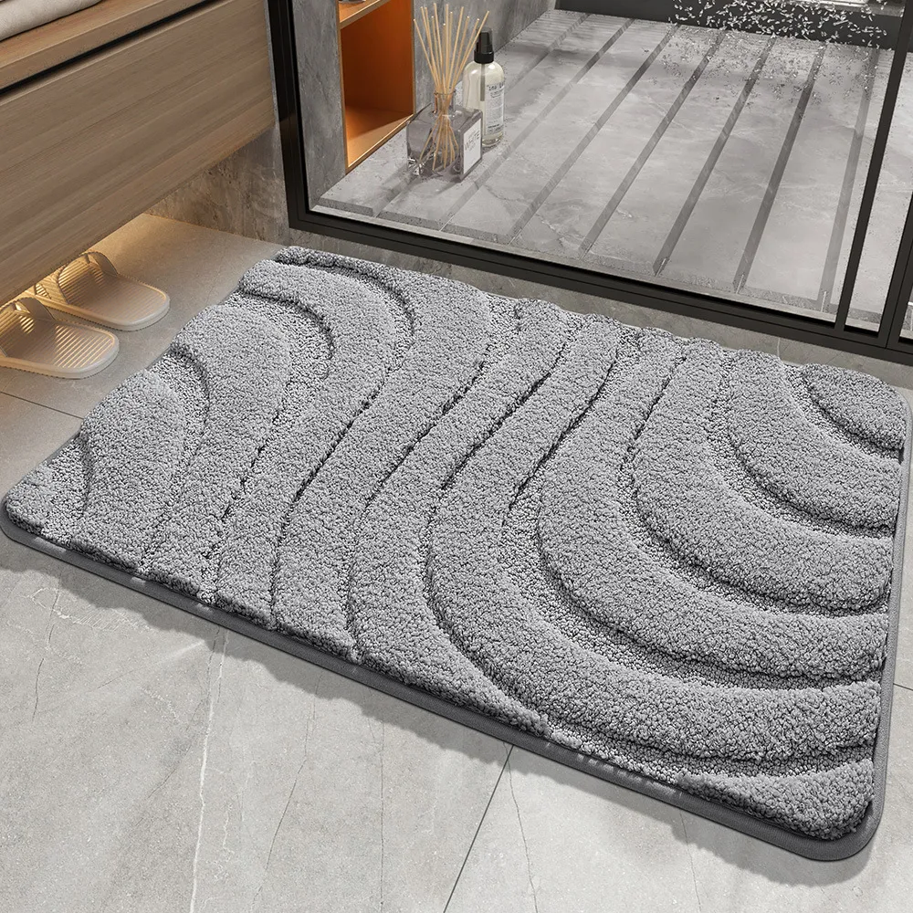 Wave Pattern Absorbent Bathroom Flocked Rug