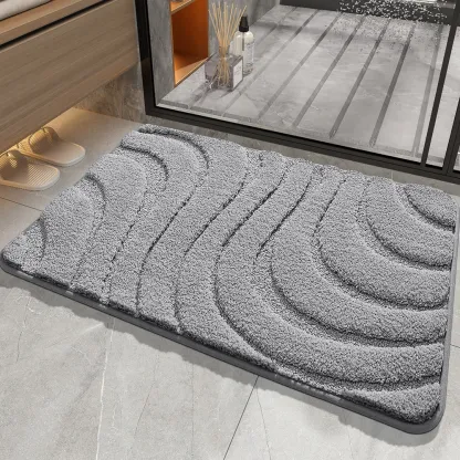 Wave Pattern Absorbent Bathroom Flocked Rug