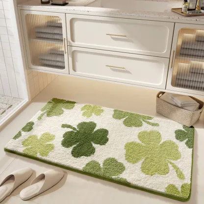 Vibrant Four-Leaf Clover Flocked Rug