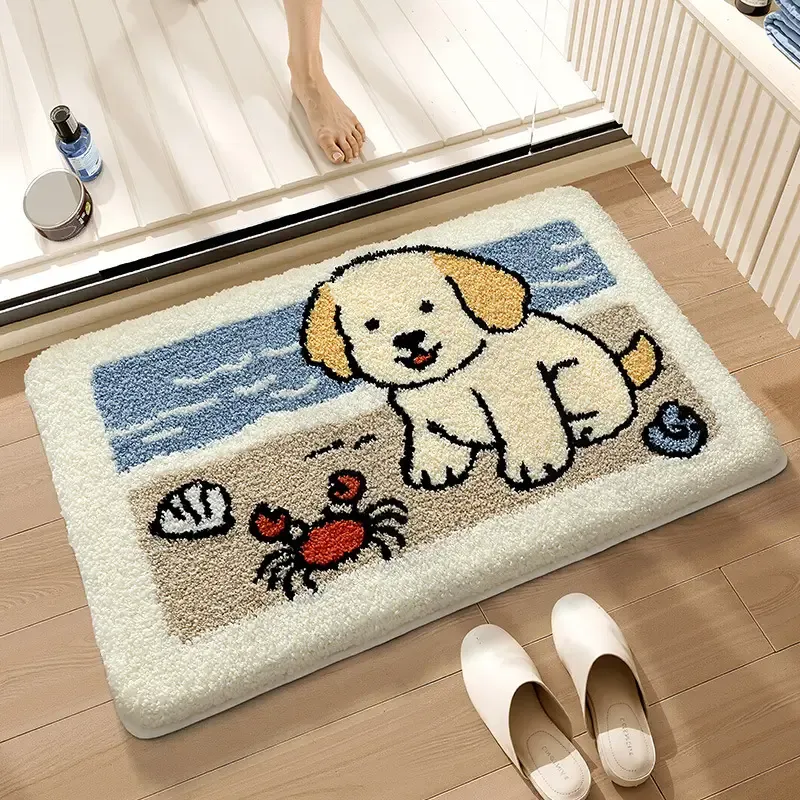 Playful Puppy Coastal Flocked Rug