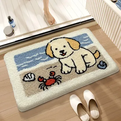 Playful Puppy Coastal Flocked Rug