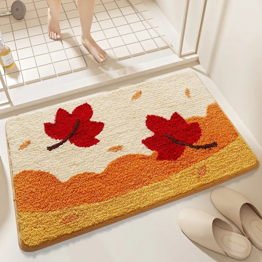 Autumn Maple Leaf Flocked Rug