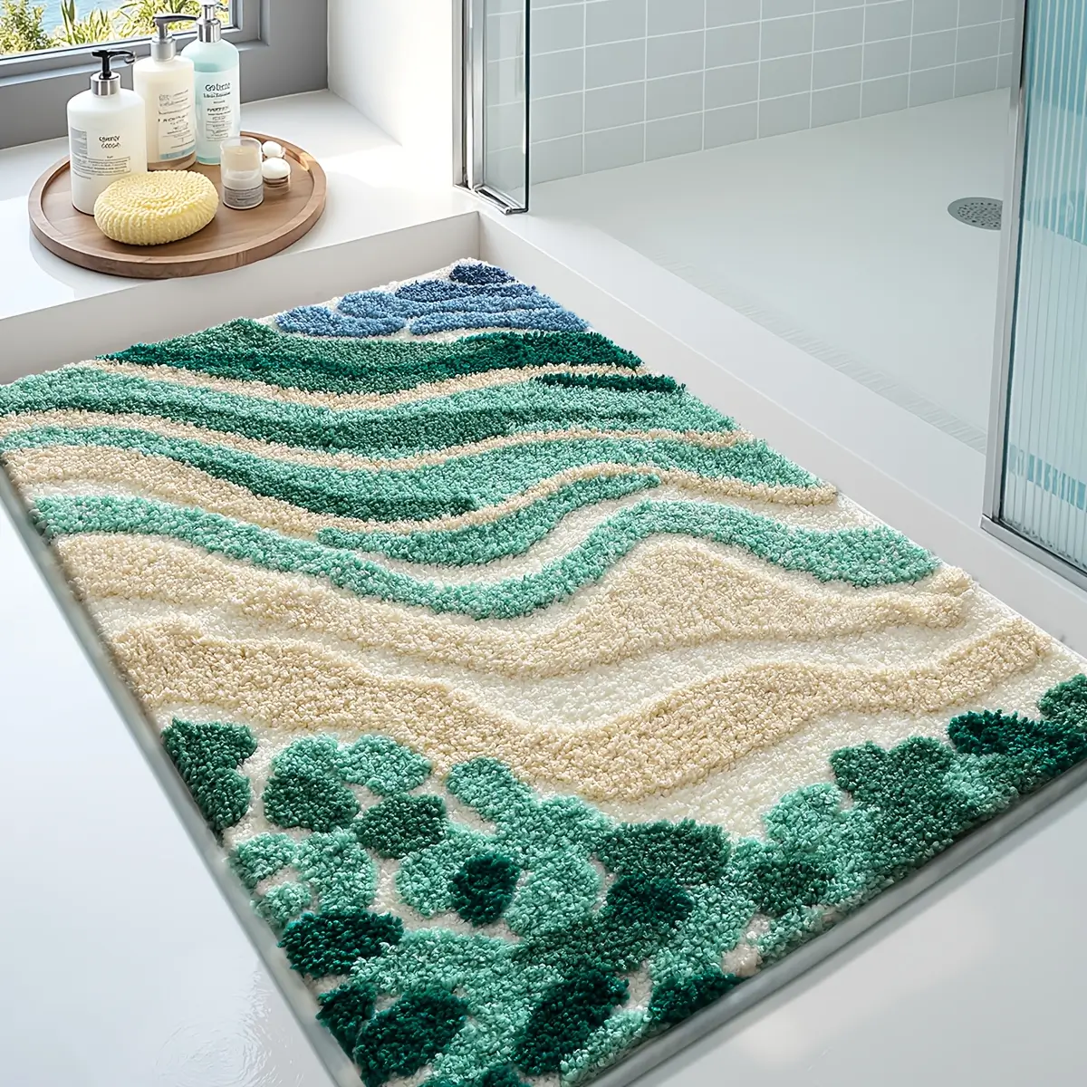 Verdant Wave Flocked Rug