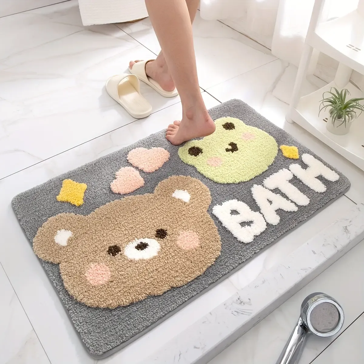 Cute Bear & Frog Flocked Rug