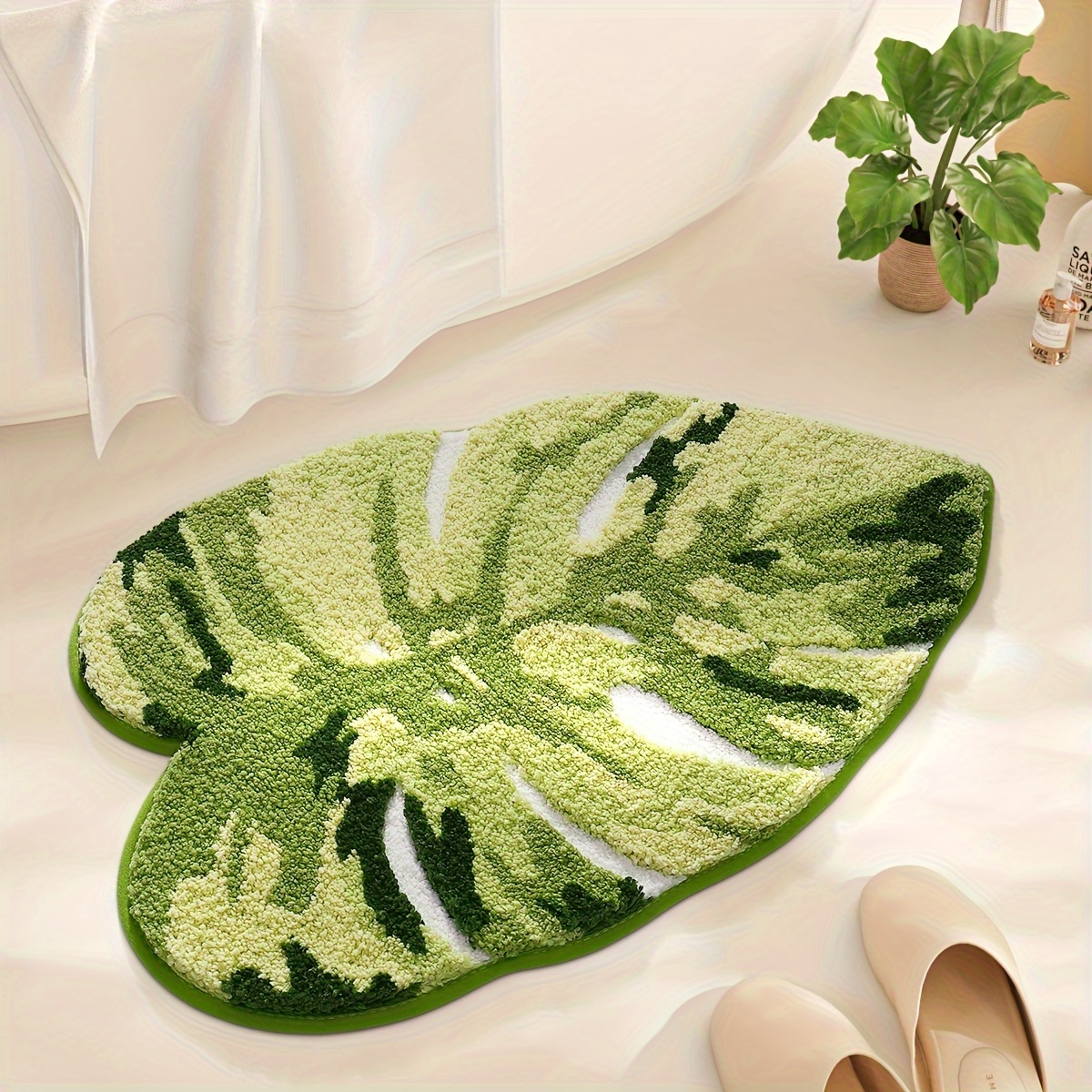 Monstera Leaf Shaped Flocked Rug