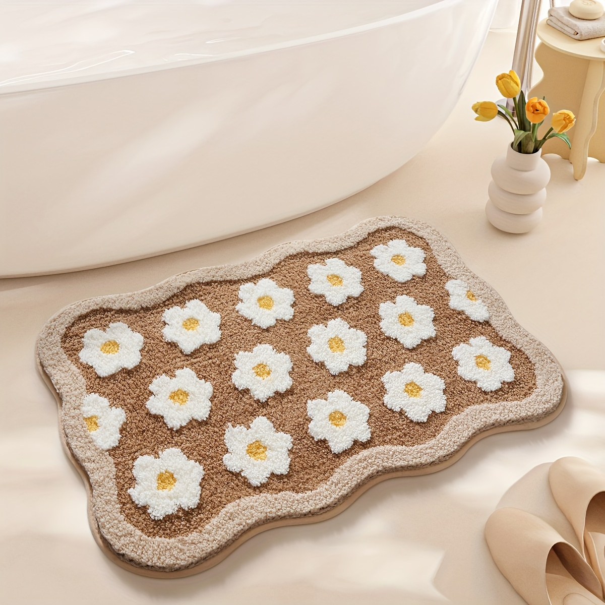 Boho Floral Daisy Flocked Rug