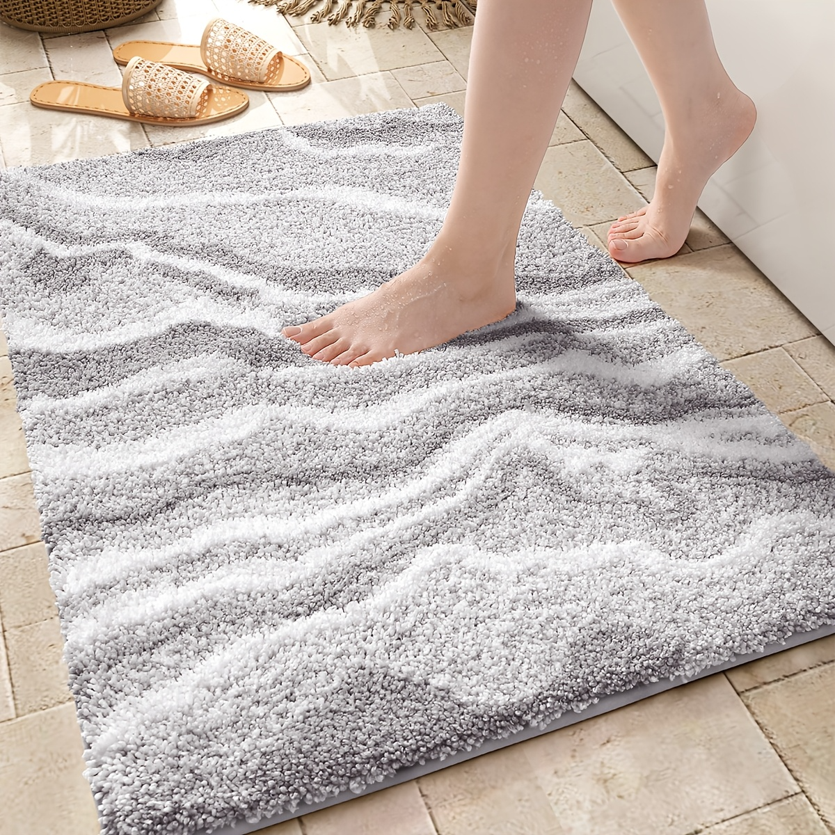 Grey Wavy Flocked Rug