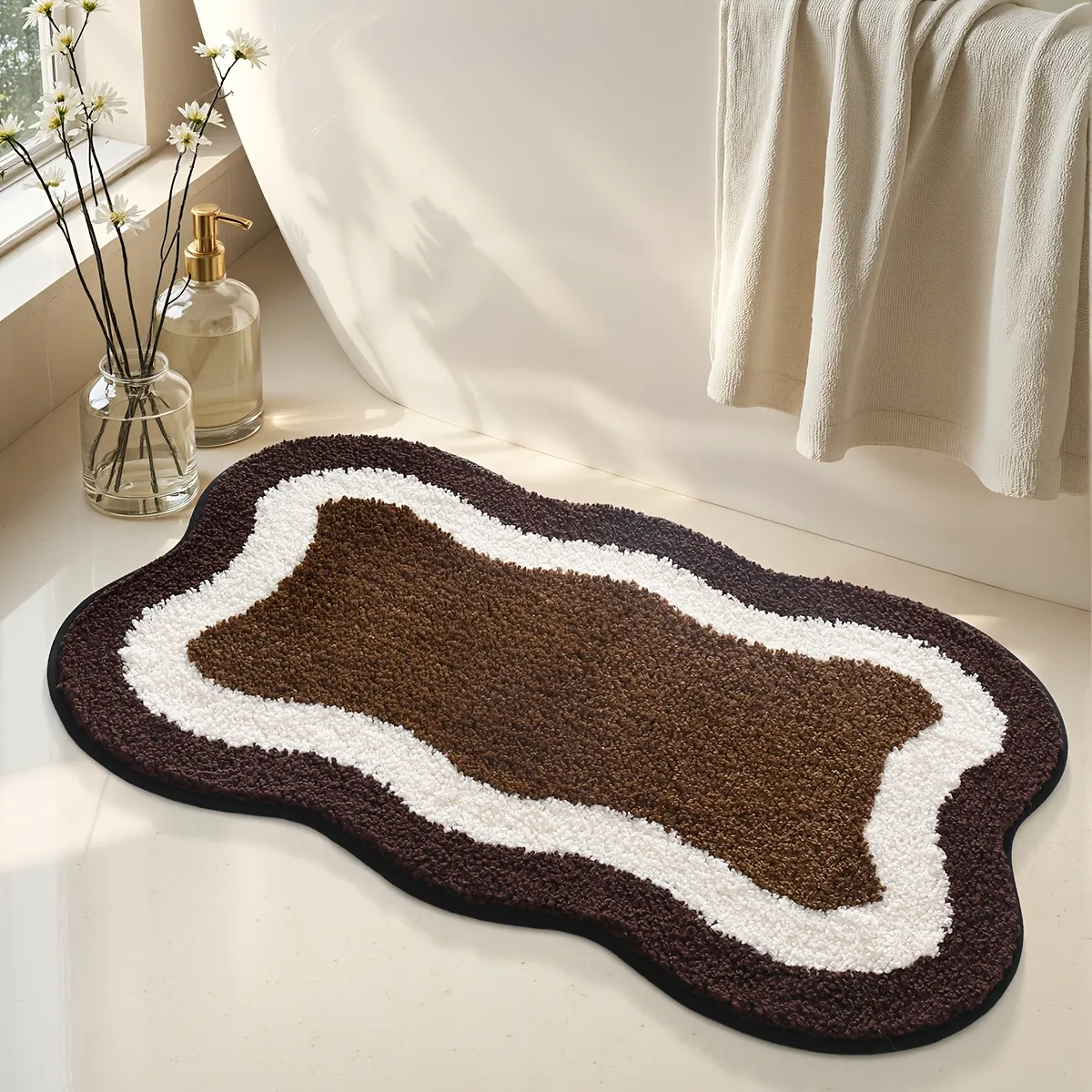 Brown Layered Outline Flocked Rug