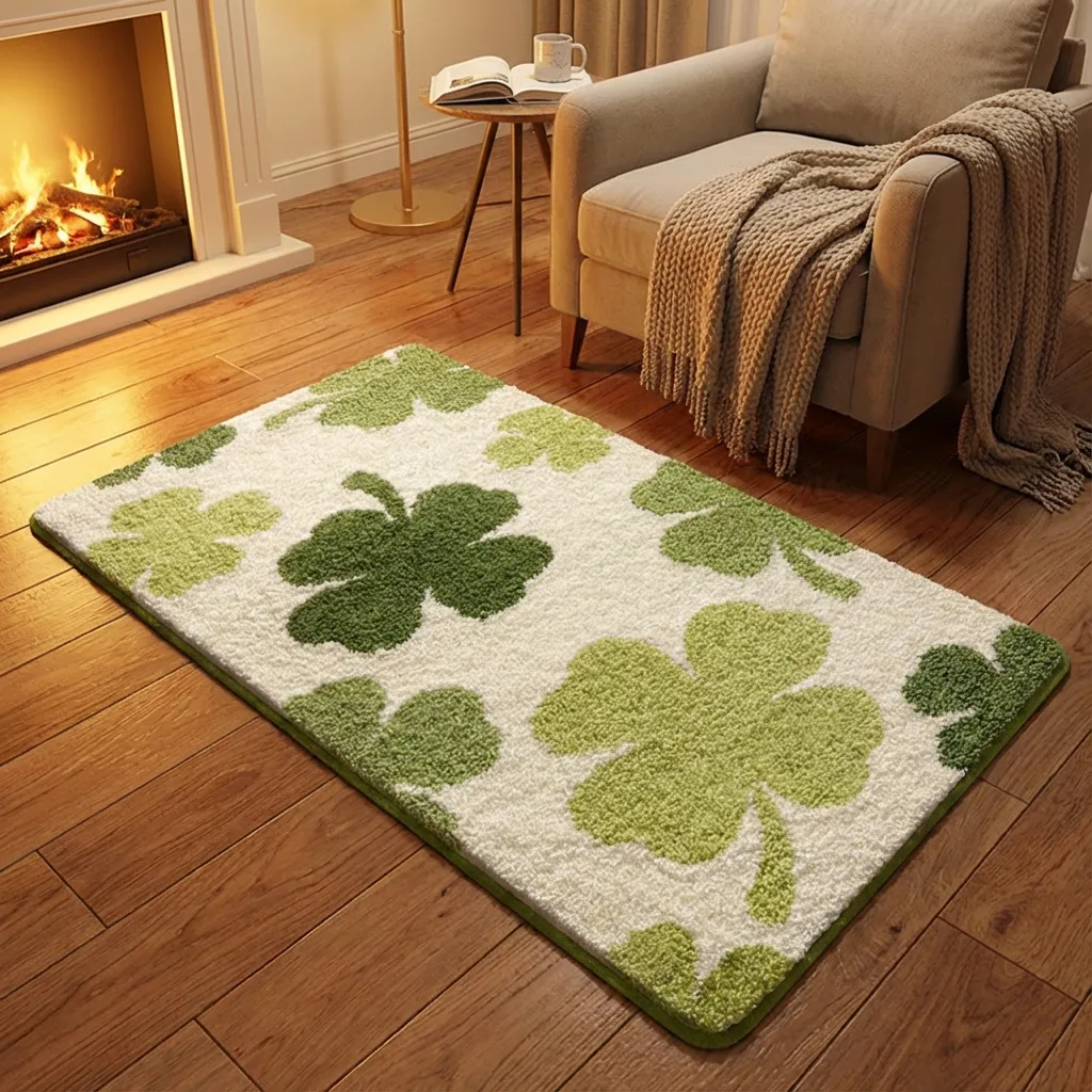 Vibrant Four-Leaf Clover Flocked Rug