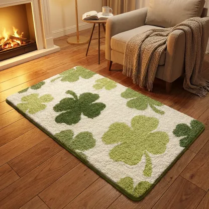 Vibrant Four-Leaf Clover Flocked Rug