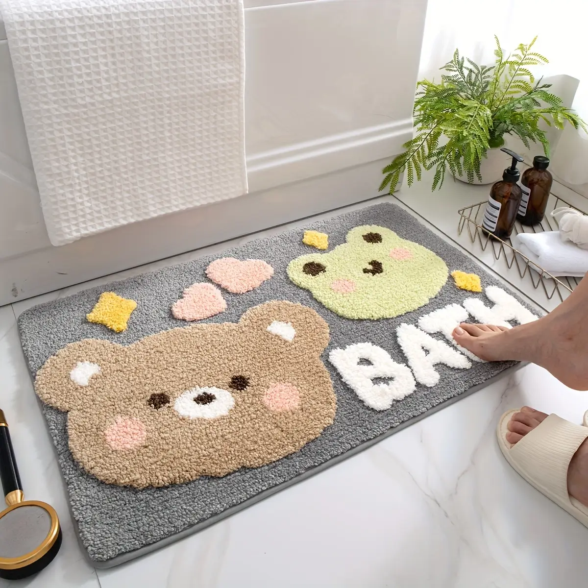 Cute Bear & Frog Flocked Rug