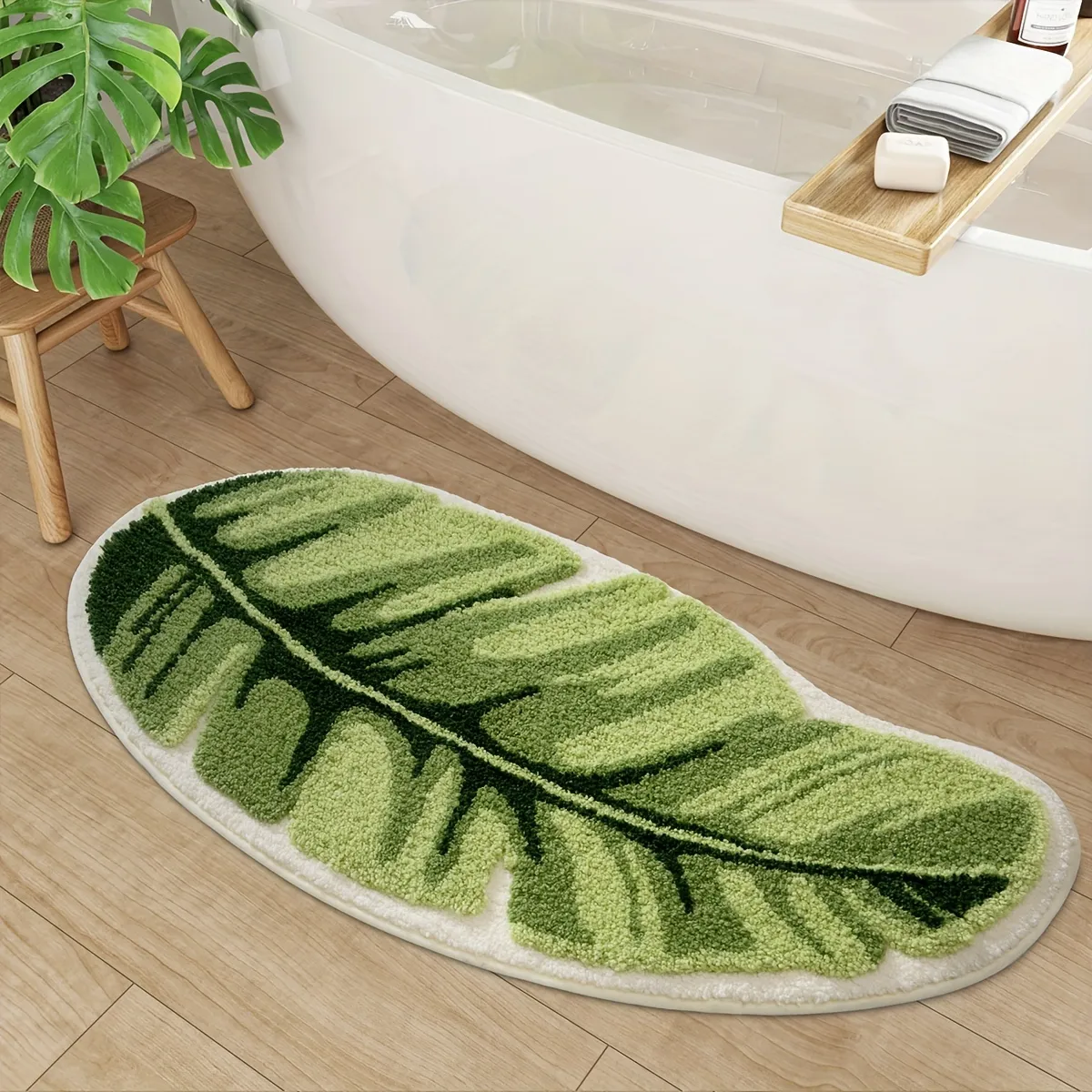 Tropical Leaf Flocked Rug