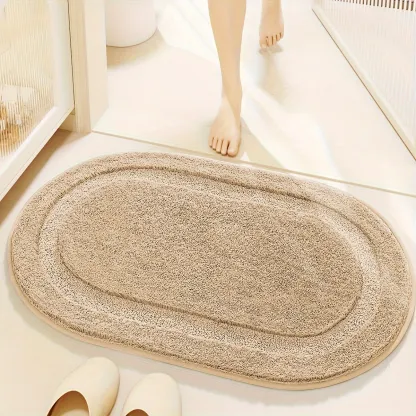 Solid Color Oval Flocked Rug