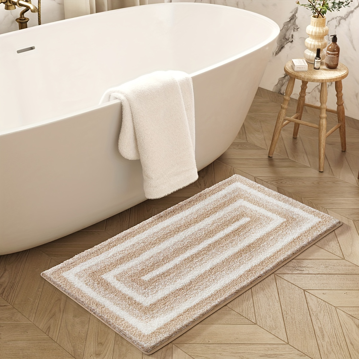 Geometric Border Flocked Rug