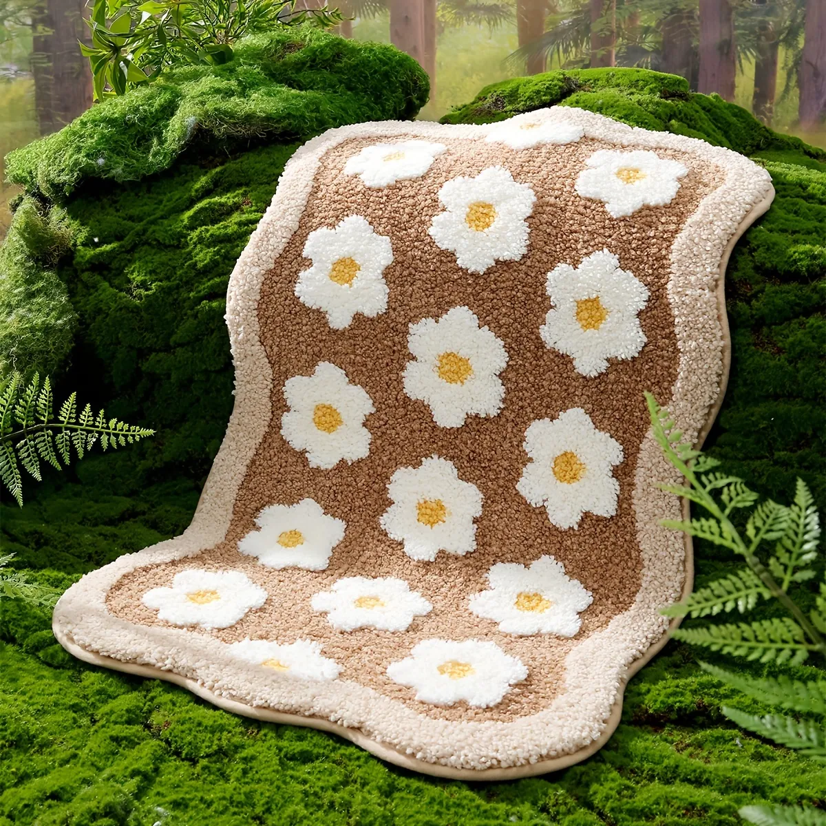 Boho Floral Daisy Flocked Rug