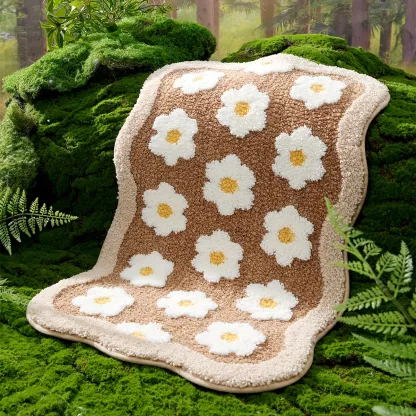 Boho Floral Daisy Flocked Rug