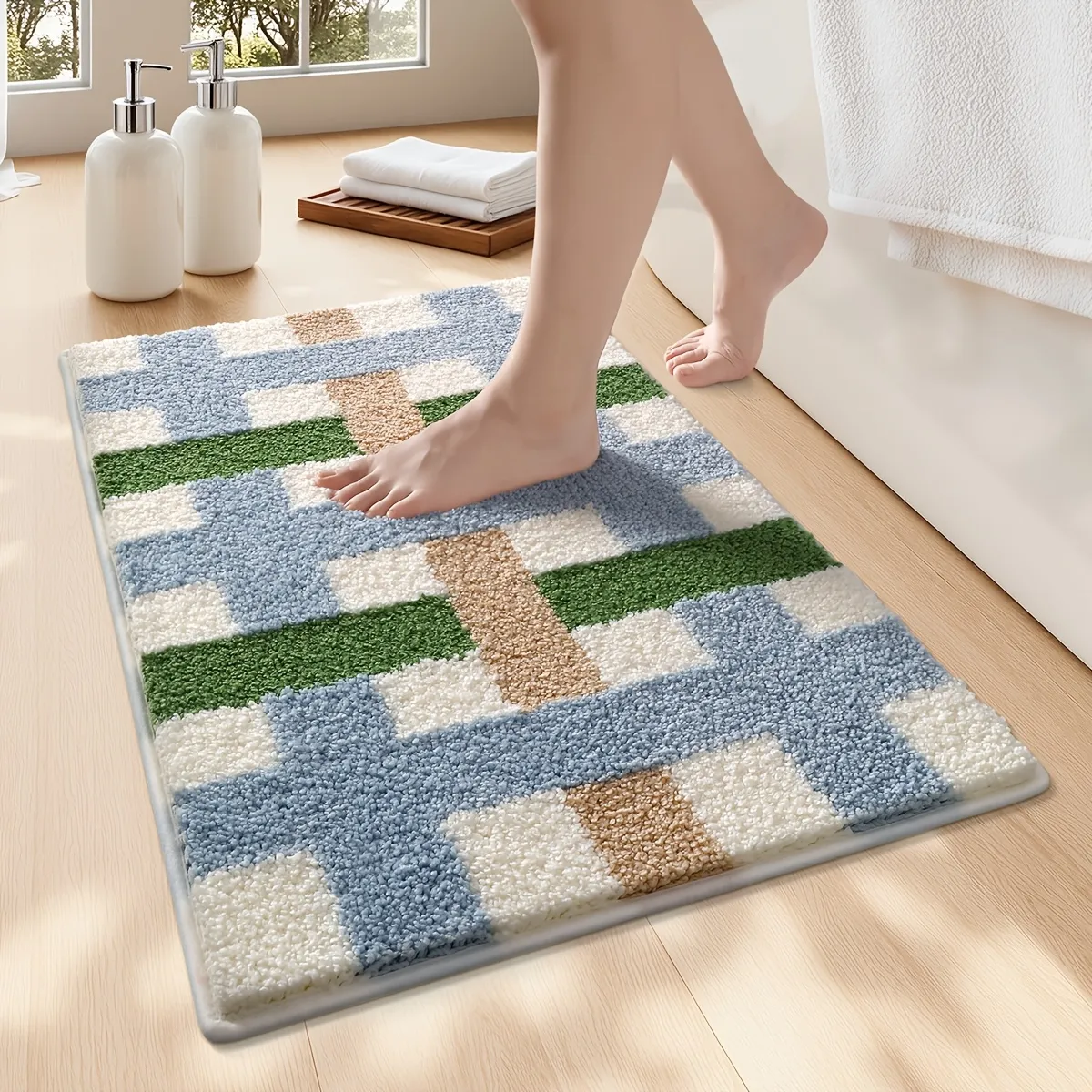 Forest Blue Checkered Flocked Rug