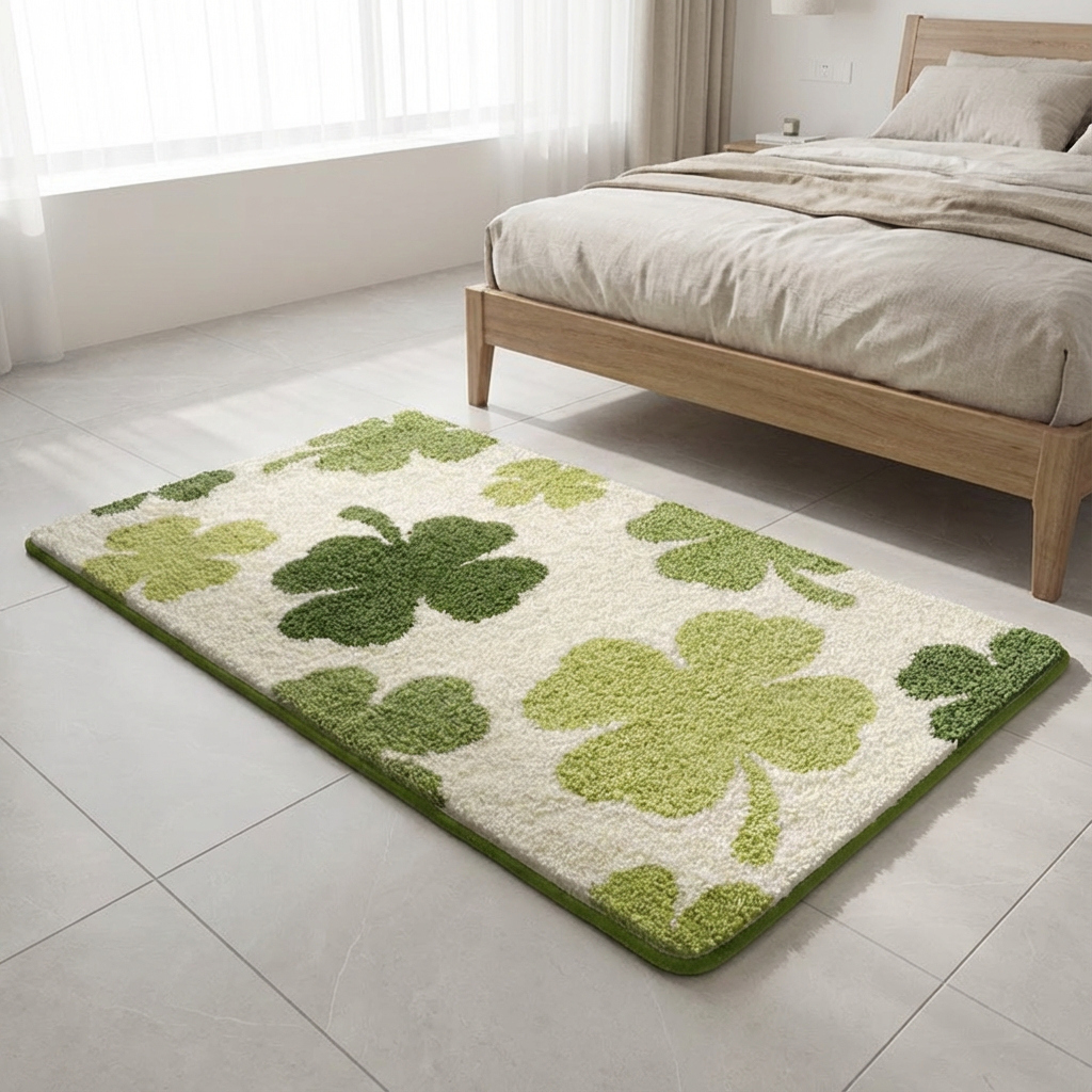 Vibrant Four-Leaf Clover Flocked Rug