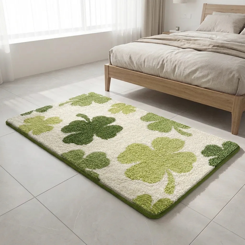 Vibrant Four-Leaf Clover Flocked Rug