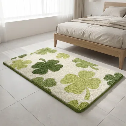 Vibrant Four-Leaf Clover Flocked Rug