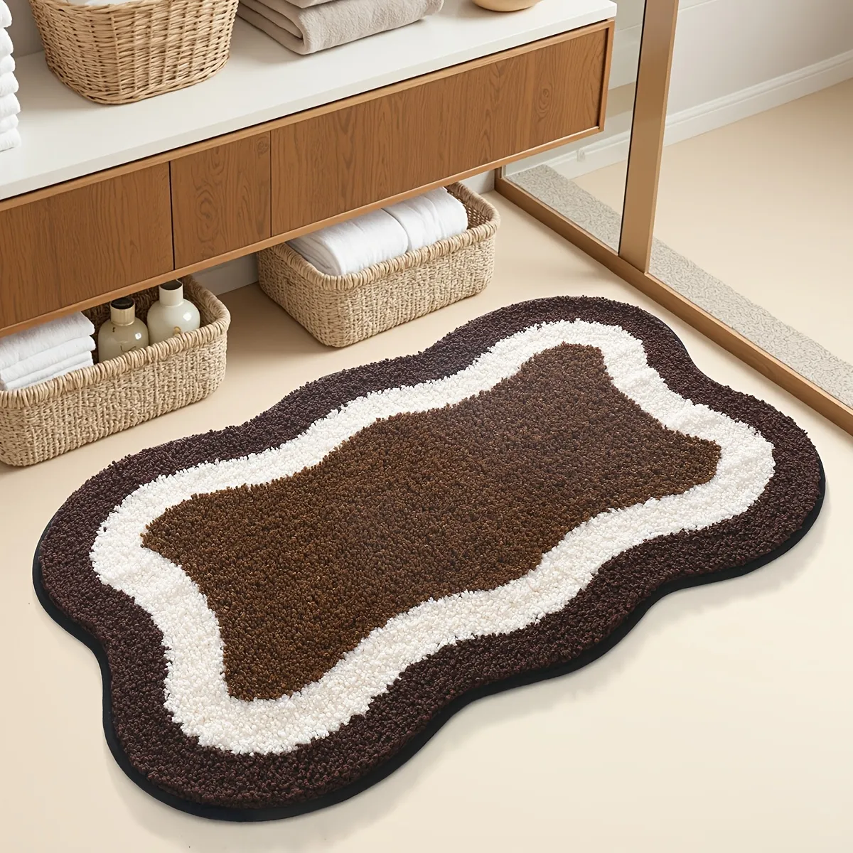 Brown Layered Outline Flocked Rug