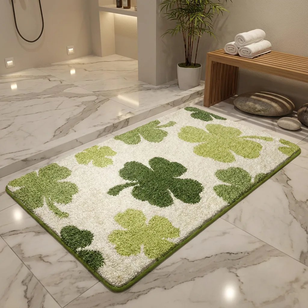 Vibrant Four-Leaf Clover Flocked Rug