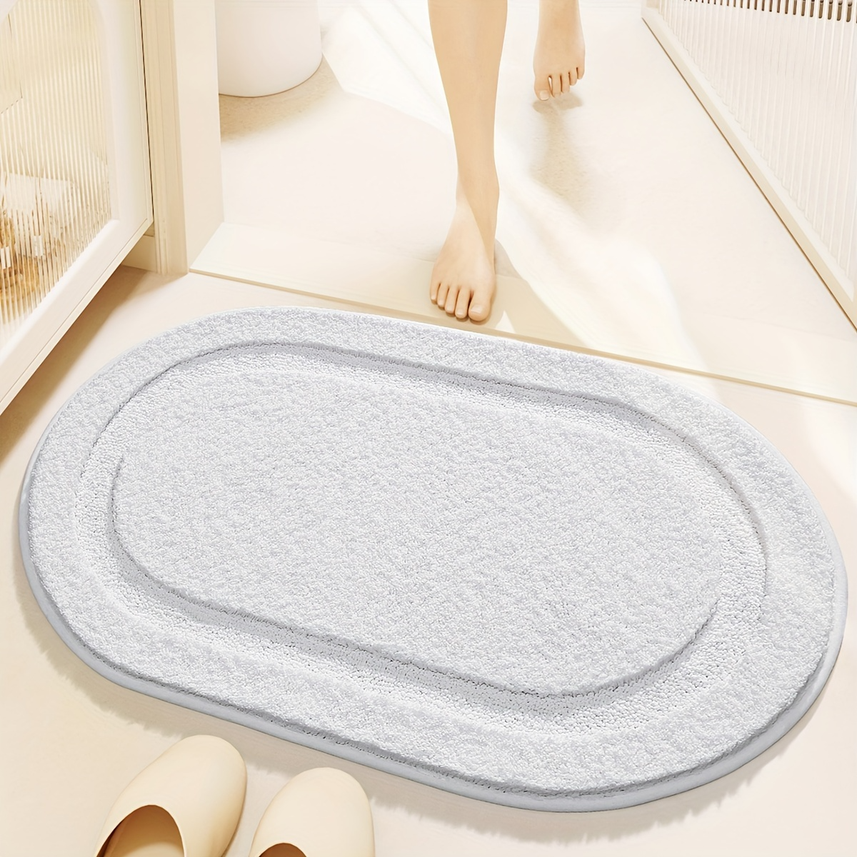 Solid Color Oval Flocked Rug
