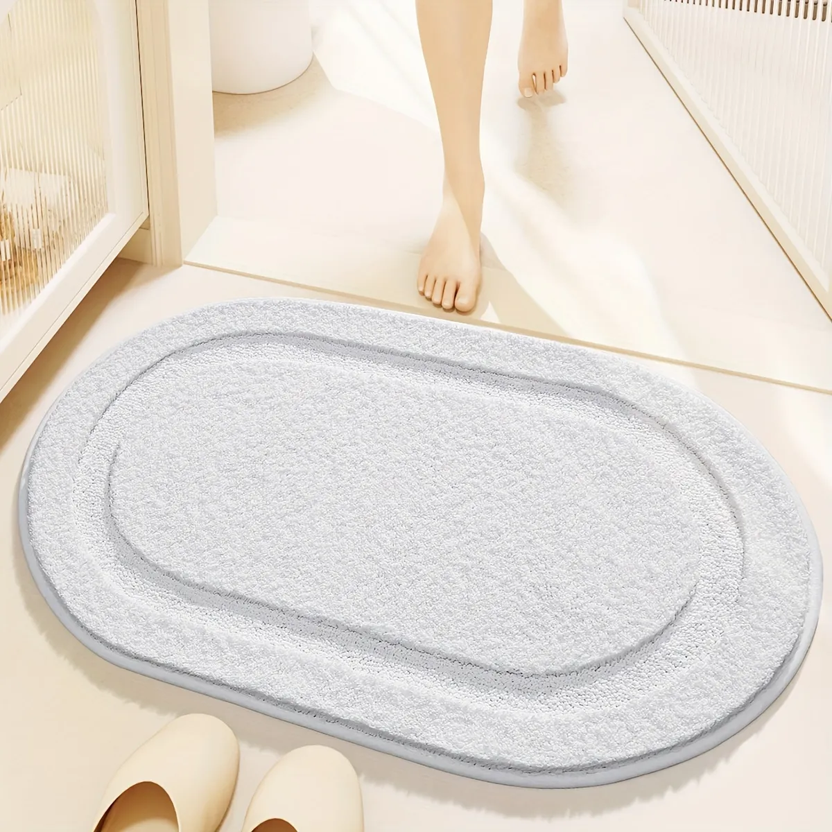 Solid Color Oval Flocked Rug