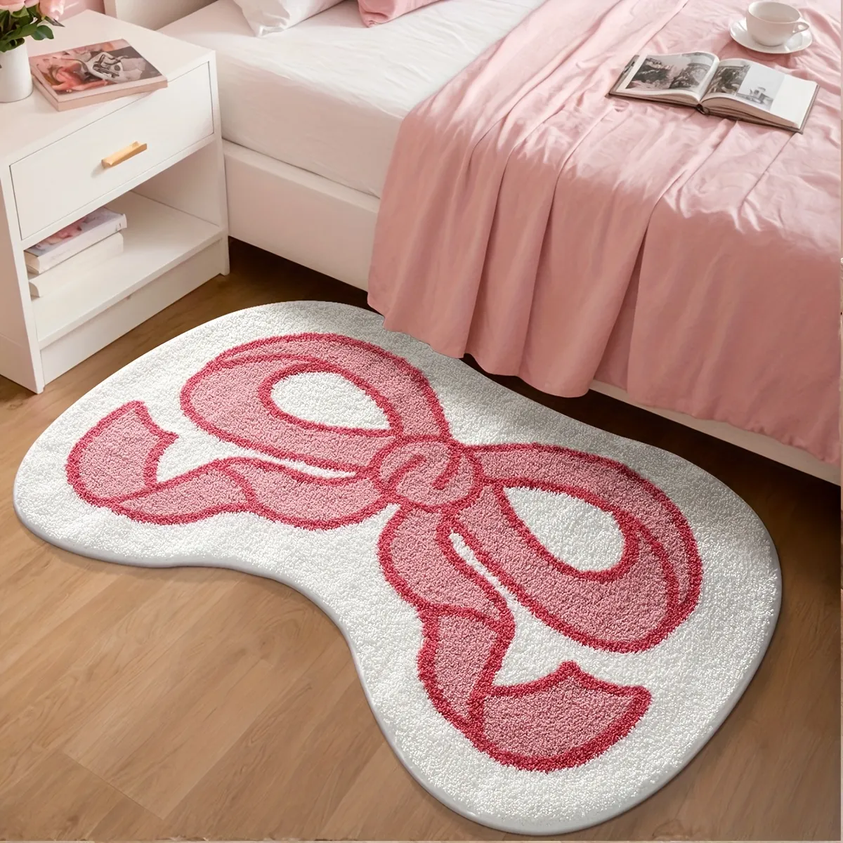 Pink Bowed Flocked Rug