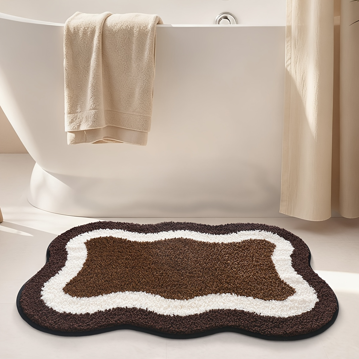 Brown Layered Outline Flocked Rug