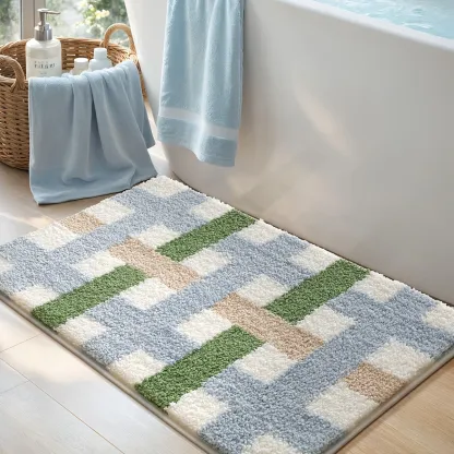 Forest Blue Checkered Flocked Rug
