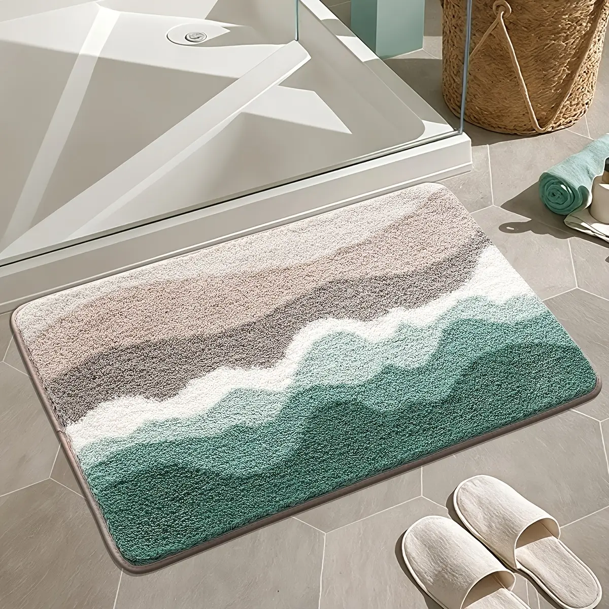Beach Wave Layered Flocked Rug