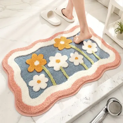Pastel Petal Border Flocked Rug
